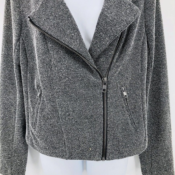 Gray Moto Jacket Catherine Malandrino Runway Sz M Marled Asymmetrical Zip Shanfa - Picture 7 of 12